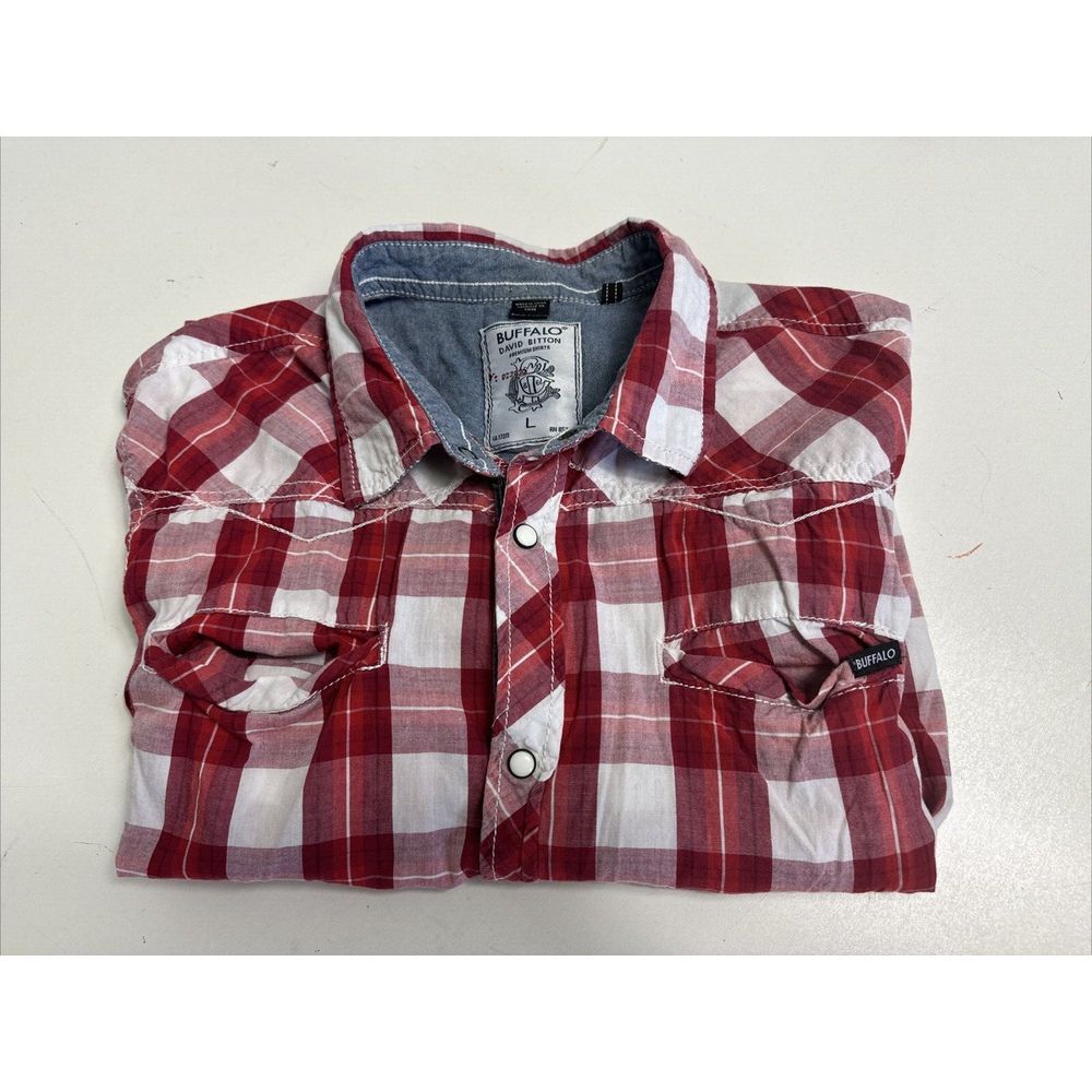 Buffalo David Bitton Men Large Red Plaid‎ Button Down Pocket